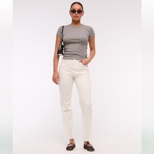 Abercrombie and Fitch Ultra High Rise Ankle Straight Jean Cream